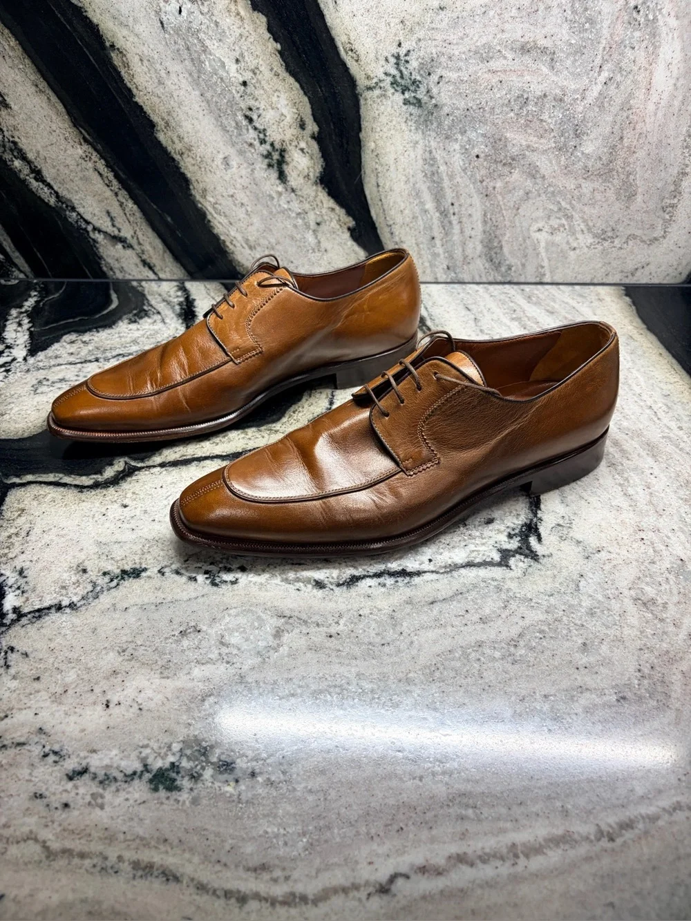 Testoni Brown Apron Toe Derby Dress Shoes Italy Size 9 Made in Italy